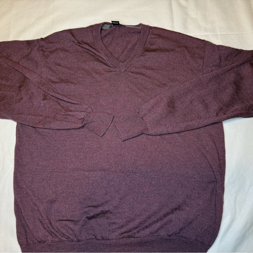 💰Harold Powell 100% Merino Wool Burgundy Purple Men’s Large V neck Sweater